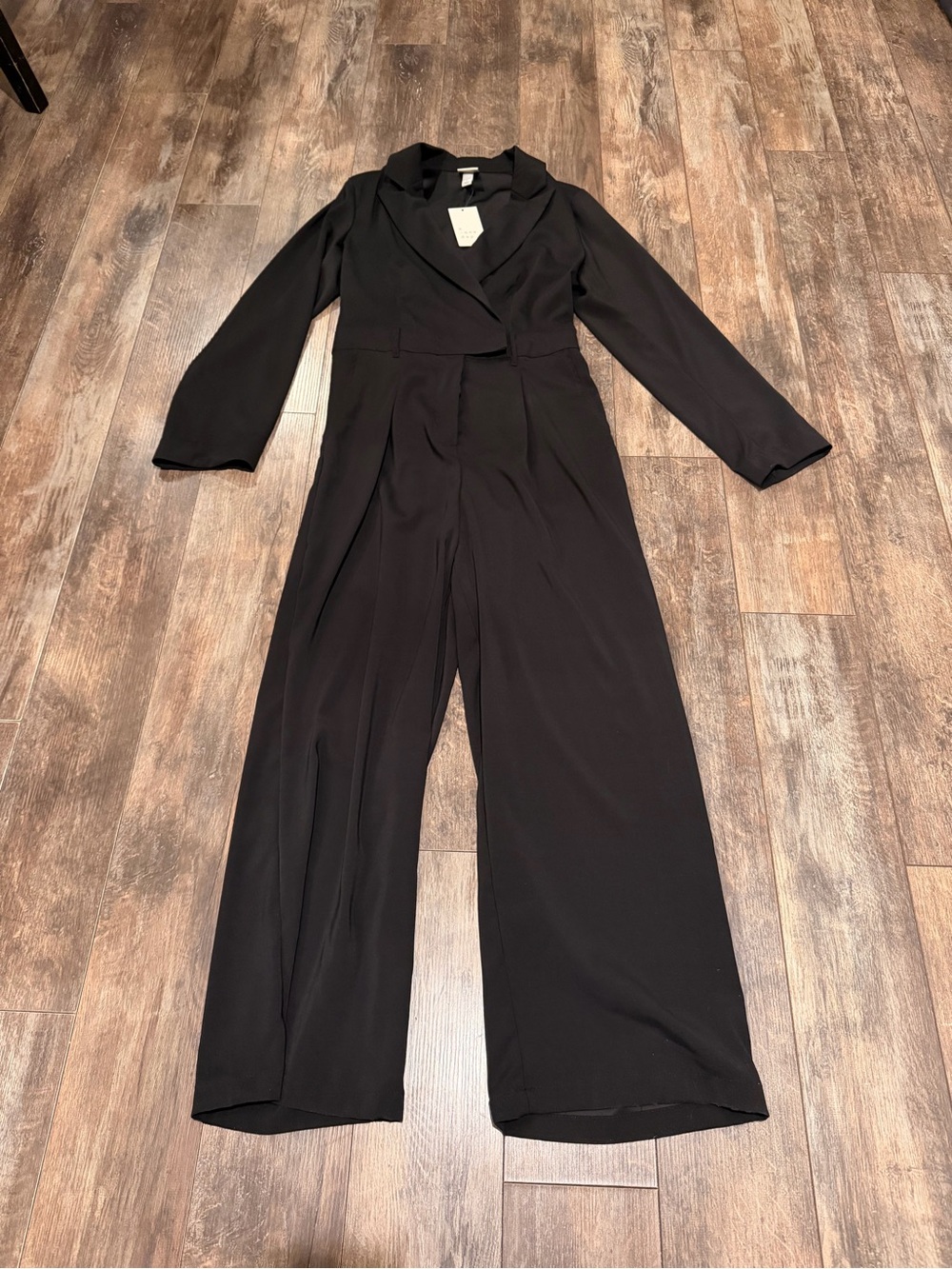 a new day Black Wrap-Style Long-Sleeve Wide-Leg Jumpsuit